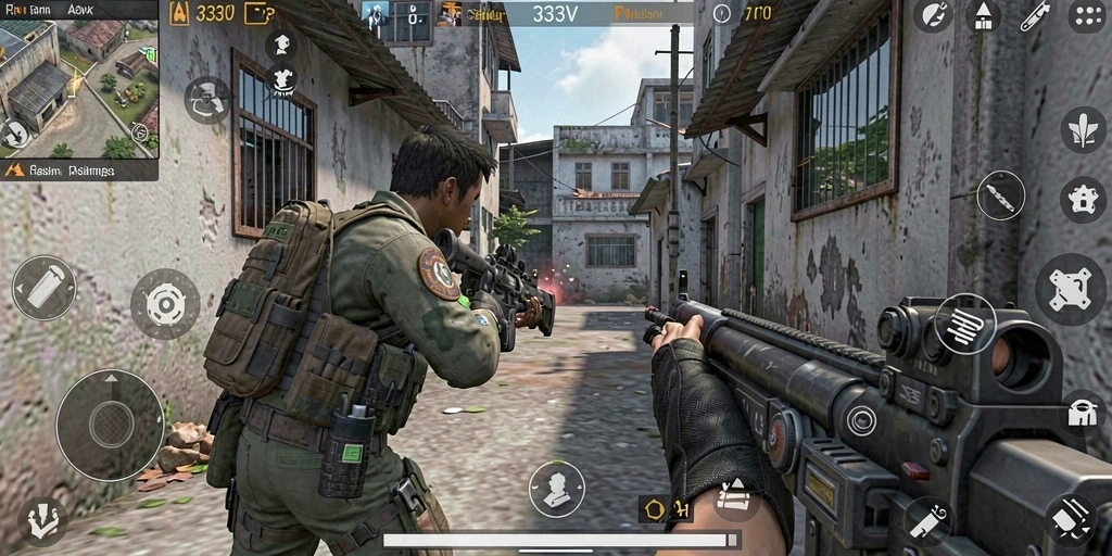 Screenshot gameplay menampilkan aksi menegangkan dalam permainan FPS.