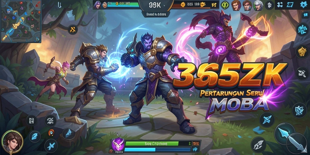 Tampilan seru game MOBA 365ZK dengan aksi pertarungan intens.