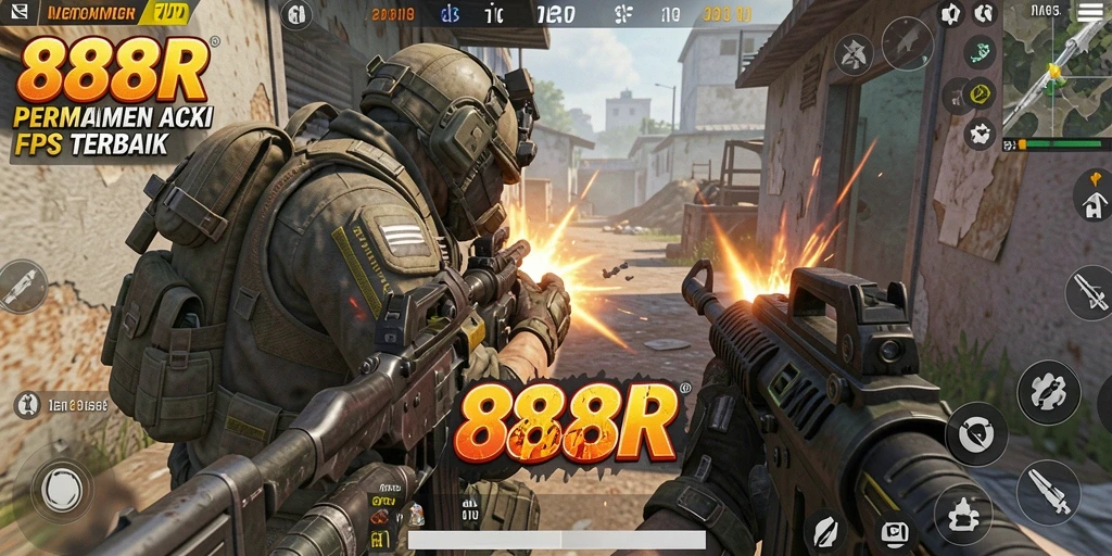 Screenshot menunjukkan aksi mendebarkan dalam gameplay FPS.