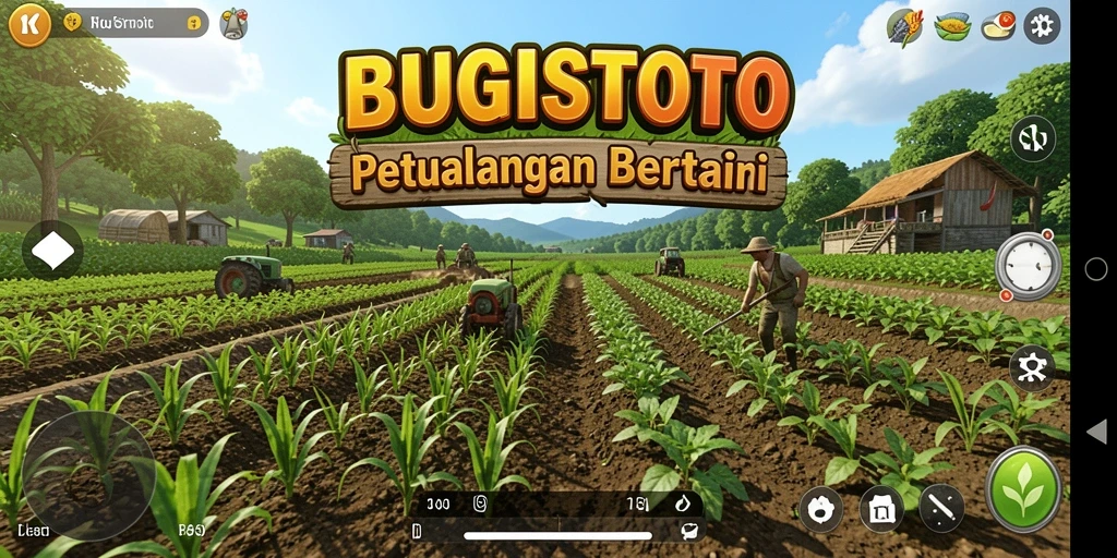 Screenshot gameplay BUGISTOTO dengan aktivitas bertani yang seru.