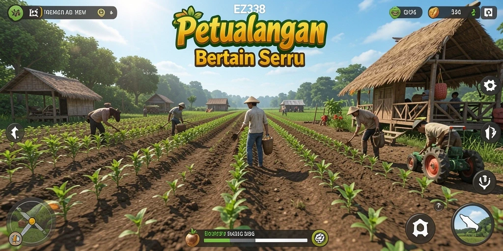 Screenshot menunjukkan aktivitas bertani yang seru di EZ338.