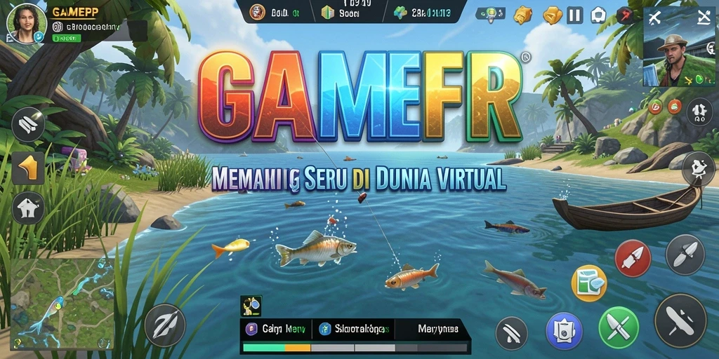 Tampilan gameplay GAMERP dengan aksi memancing yang seru.
