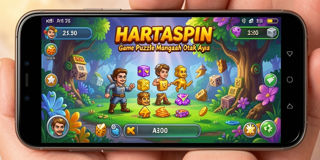 Tampak gameplay HARTASPIN dengan teka-teki yang menarik.
