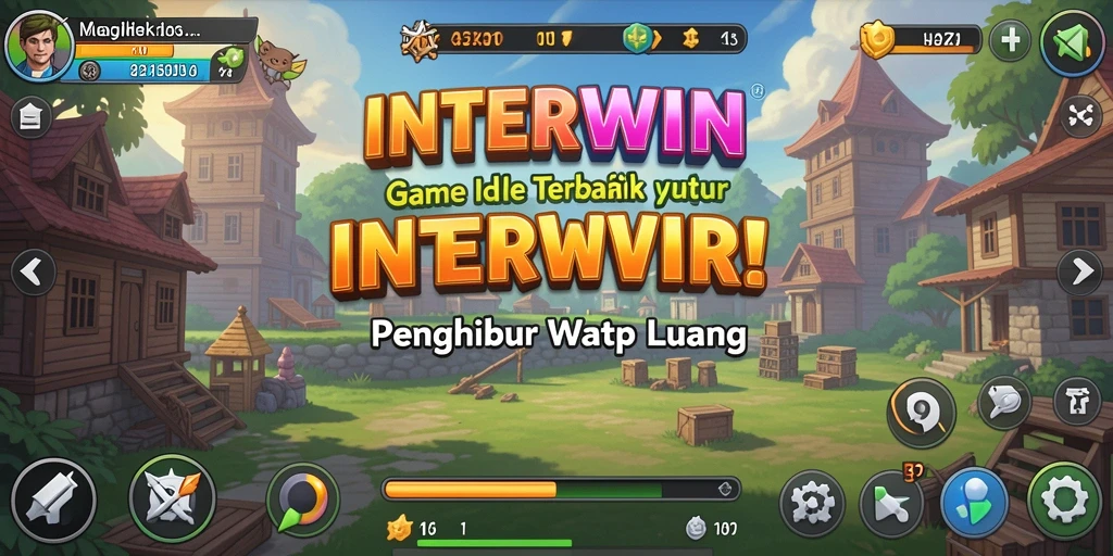 Screenshot gameplay INTERWIN menampilkan karakter yang mengumpulkan sumber daya di dunia yang penuh warna.