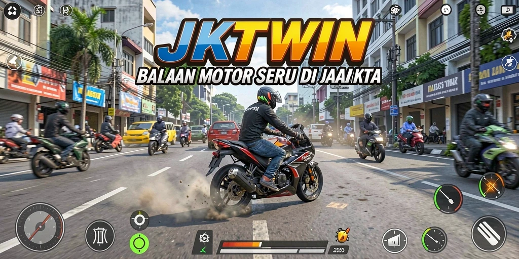 Gameplay seru JKTWIN dengan balapan motor menarik di Jakarta.