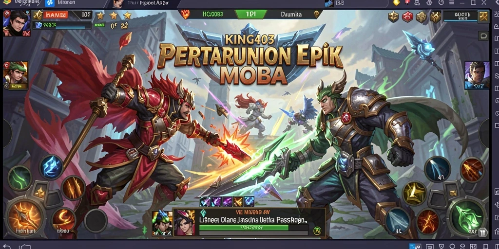 Screenshot gameplay KING403 menampilkan aksi seru dalam pertempuran tim MOBA.