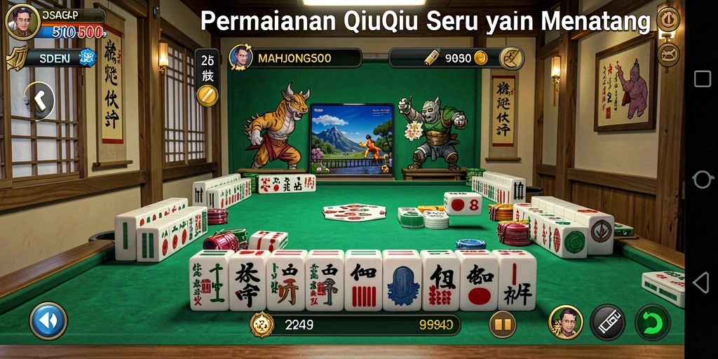 Tampilan gameplay seru dalam MAHJONG500 dengan kartu QiuQiu.