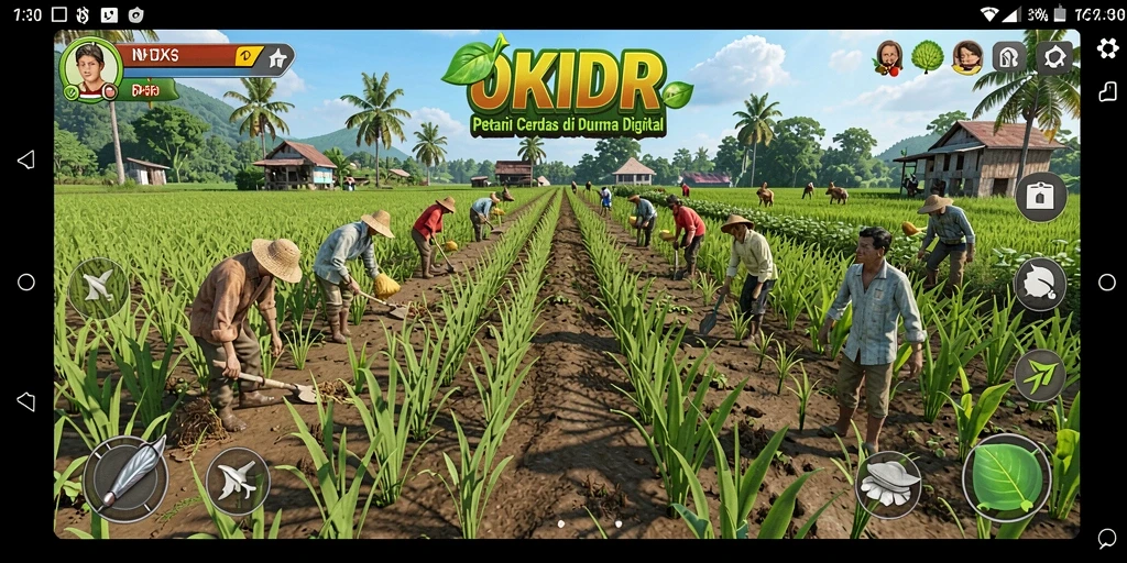 Tampilan screenshot OKIDR menampilkan kebun yang indah dan beragam tanaman.
