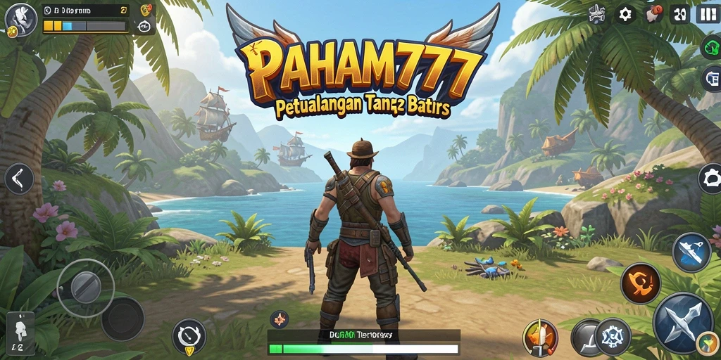 Screenshot menunjukkan karakter utama menjelajahi hutan di PAHAM777.