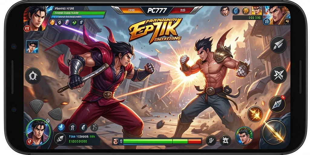 Tampilan pertarungan mendebarkan di PC777 dengan karakter dan arena yang menarik.
