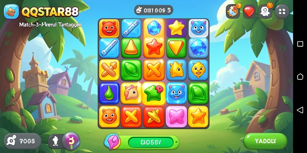 Tampilan screenshot <strong>QQSTAR88</strong> menunjukkan gameplay seru dari match-3 yang ada.