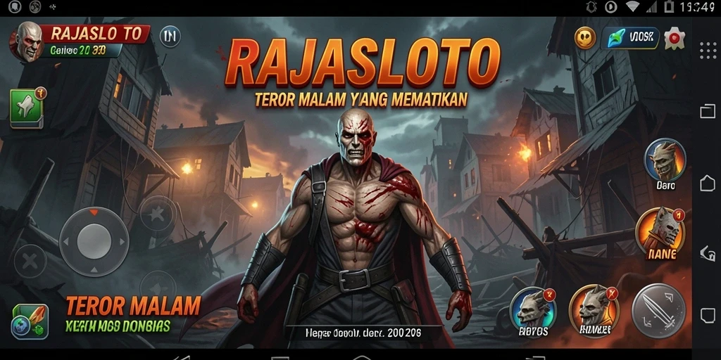 Screenshot gameplay RAJASLOTO menunjukkan suasana horor yang menegangkan.