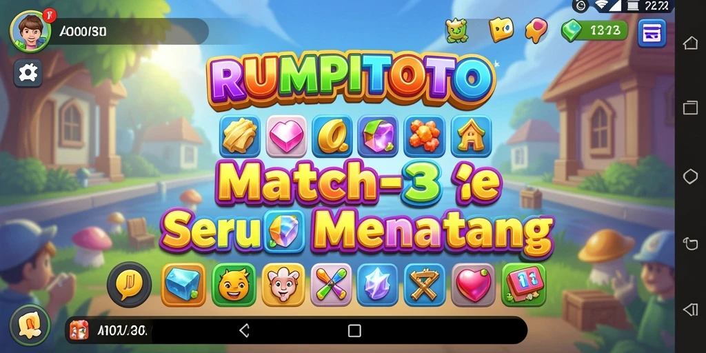 Screenshot RUMPITOTO menunjukkan gameplay Match-3 yang seru dan menyenangkan.