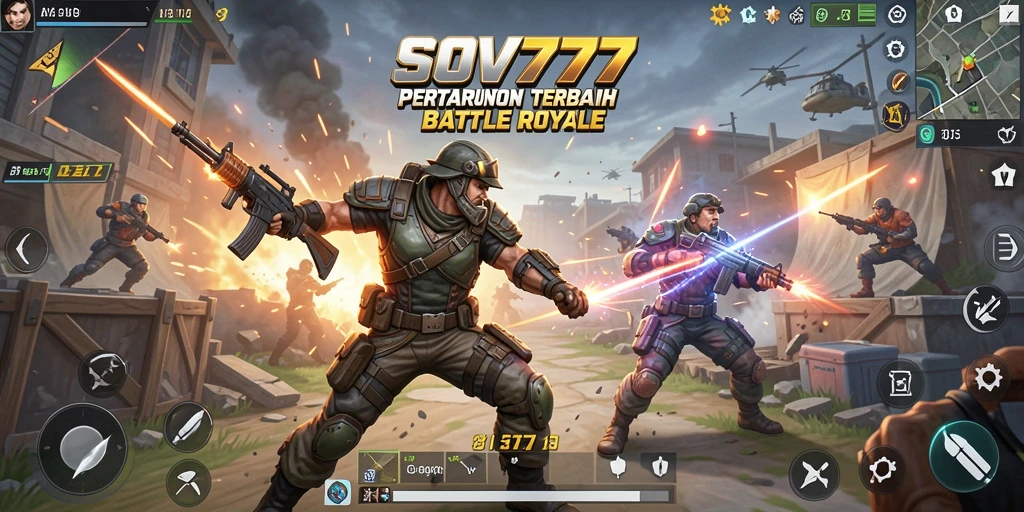 Gameplay SOV777 menampilkan aksi Battle Royale yang intens.